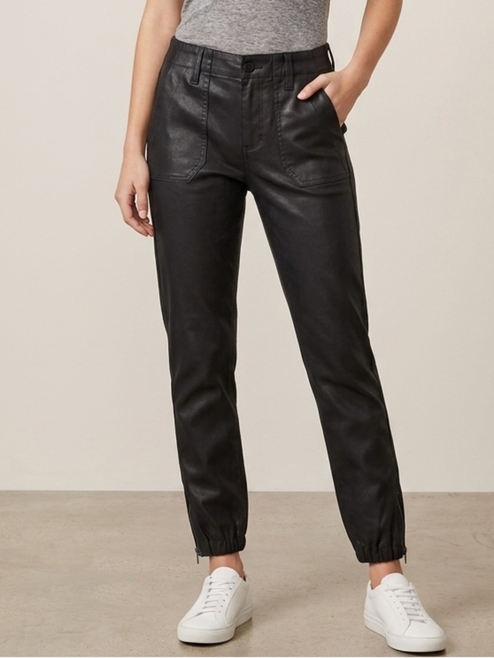 PAIGE Mayslie High Rise Black Faux Leather Look Joggers 27